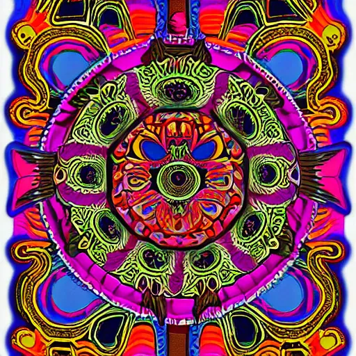 Image similar to Fillmore concert poster for The Bozone April 20, 1969 by Victor Moscoso and S. Clay Wilson, Cryengine, HD render, 3d, psychedelic, intricate paisley filigree Bozo the clown. red clown nose, mandala, day-glo colors, flowing lettering