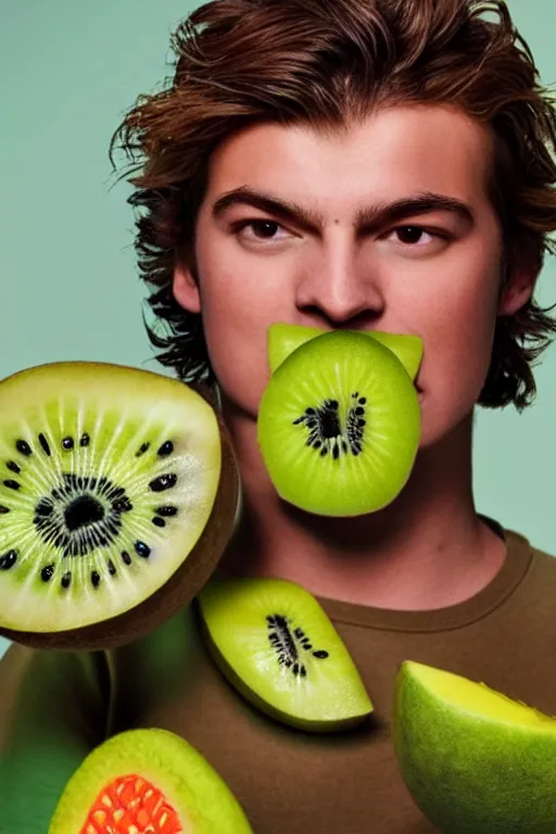 Image similar to 📷 joe keery as kiwi fruit 🥝, made of food, head portrait, dynamic lighting, 4 k