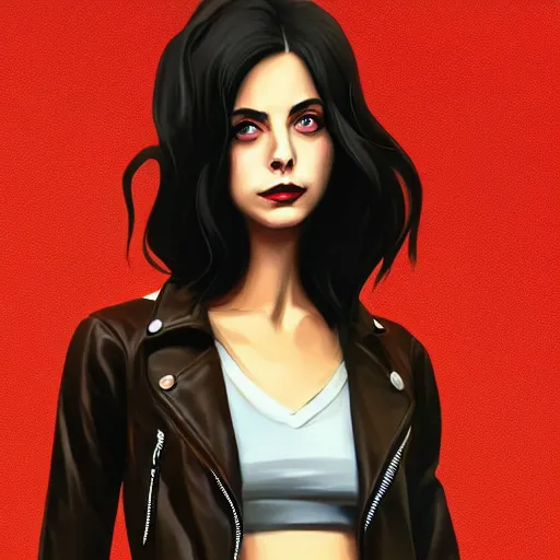 Image similar to a portrait of a beautiful willa holland as a greaser leather jacket, art by lois van baarle and loish and ross tran and rossdraws and sam yang and samdoesarts and artgerm, digital art, highly detailed, intricate, sharp focus, trending on artstation hq, deviantart, unreal engine 5, 4 k uhd image