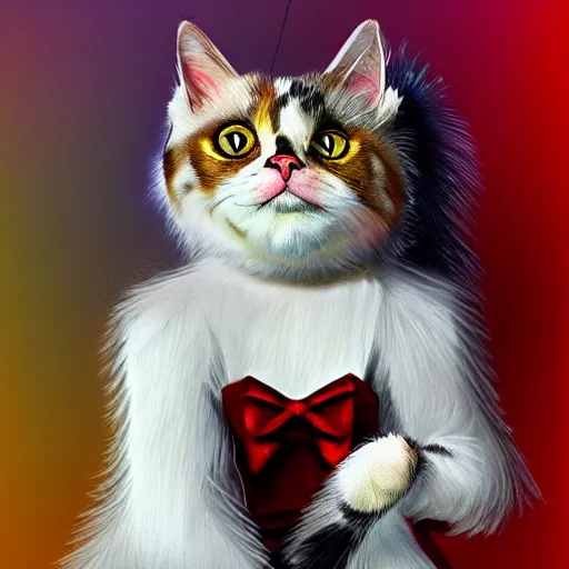 Image similar to graphic, hyperreal, portraiture illustration of a anthropomorphic ragdoll cat in different cool cosplay clothes, smiling, digital painting