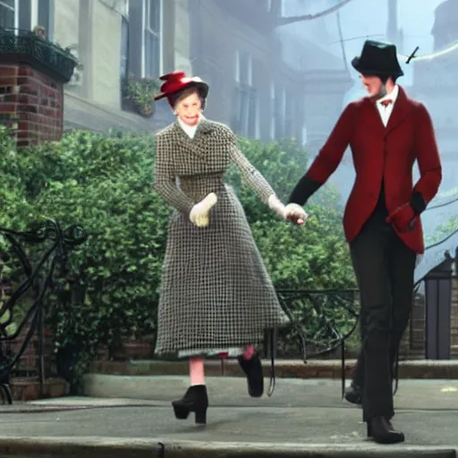 Image similar to a still of from the movie mary poppins crossover with the game parasite eve