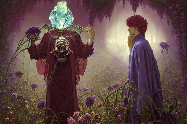 Image similar to the platonic ideal of flowers, rotting, insects and praying of cletus kasady carnage thanos dementor doctor manhattan chtulu mandelbulb spirited away bioshock davinci heavy rain, d & d, fantasy, ego death, decay, dmt, psilocybin, art by artgerm and greg rutkowski and alphonse mucha and john bauer