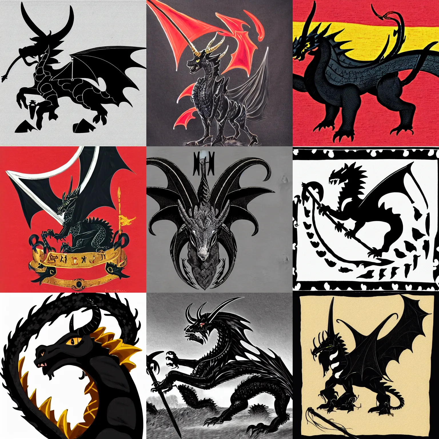 Image similar to a black western dragon with four horns waving a Haskell flag