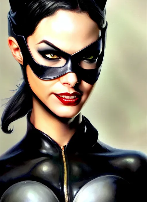 Image similar to a _ fantasy _ style _ portrait _ painting _ catwoman, oil _ painting _ unreal _ 5 _ daz. _ rpg _ portrait _ extremely _ detailed _ artgerm _ greg _ rutkowski _ greg