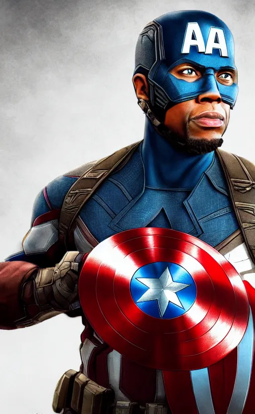 Prompt: kevin hart as captain america, dynamic lighting, photorealistic fantasy concept art, trending on art station, stunning visuals, creative, cinematic, ultra detailed