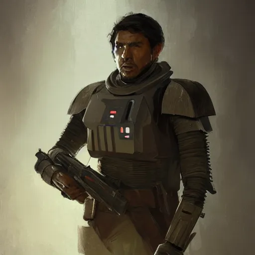 Image similar to portrait of a man by greg rutkowski, arlen fett, samoan features, short black hair, strong and tall, star wars expanded universe, he is about 3 0 years old, wearing tactical gear, digital painting, artstation, concept art, smooth, sharp foccus ilustration, artstation hq