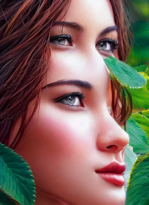 Image similar to photo of a gorgeous female in the style of stefan kostic, realistic, half body shot, sharp focus, 8 k high definition, insanely detailed, intricate, elegant, art by stanley lau and artgerm, extreme bokeh foliage