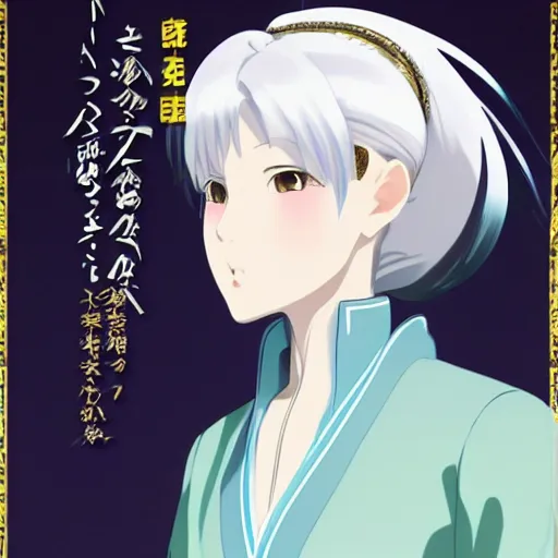 Prompt: Portrait of a japanese princess young lady, with white hair and bangs!!!! beauty artwork by Makoto Shinkai, white hair, ayaka genshin impact, ayaka, ayaka game genshin impact, ayaka