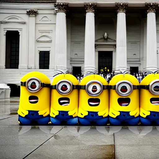 Prompt: minions taking over the capitol in Washington DC