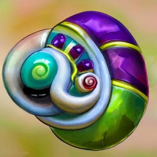 Image similar to A pokemon that looks like A Tangguan snail with multi-colored gemstones on the raised part of the shell.