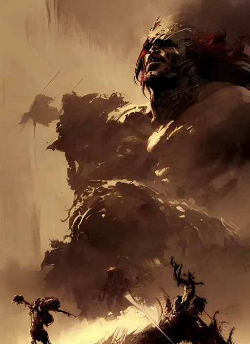 Image similar to conan the barbarian, intricate, elegant, highly detailed, vivid colors, john park, frazetta, sparth, ruan jia, jeffrey catherine jones