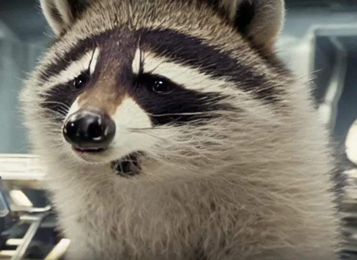 Prompt: film still of Rocket Racoon in Interstellar, 4k