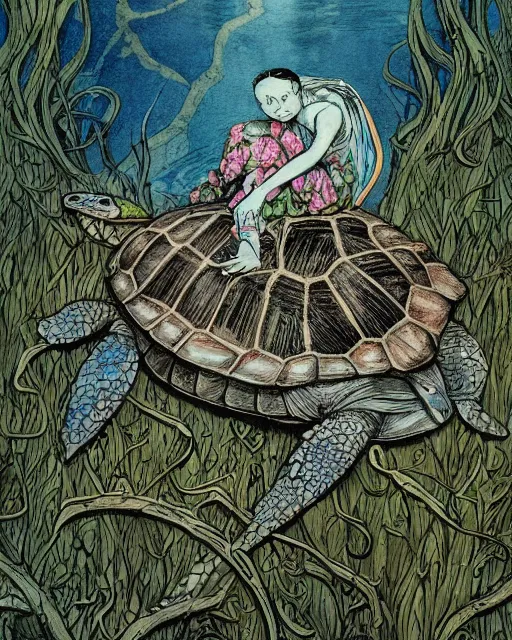 Goddess Of The Swamp, A Drawing Of A Turtle With A 