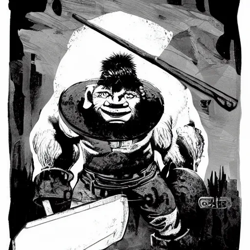 Image similar to norse troll ogre blacksmith with sledgehammer profile portrait half body monochrome portrait hammer cover illustration dramatic kvlt by peder balke by peder balke by guido crepax by norman bluhm mystic high contrast monochromatic norway