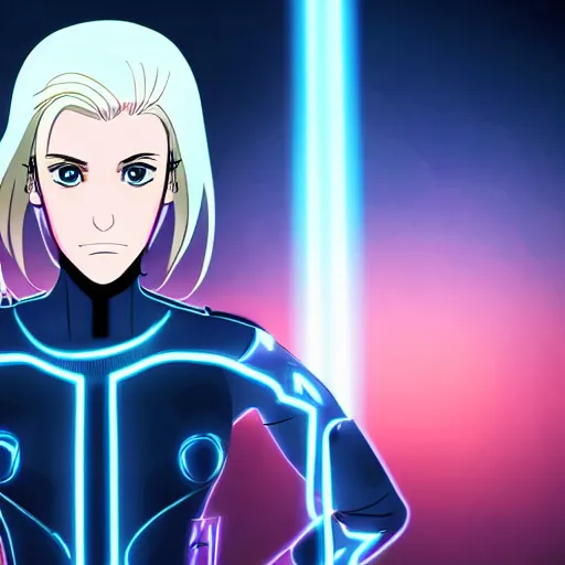 Prompt: Annie Leonhart in a Tron movie, atmospheric photo, beautiful face, cute, realistic skin, beautiful eyes