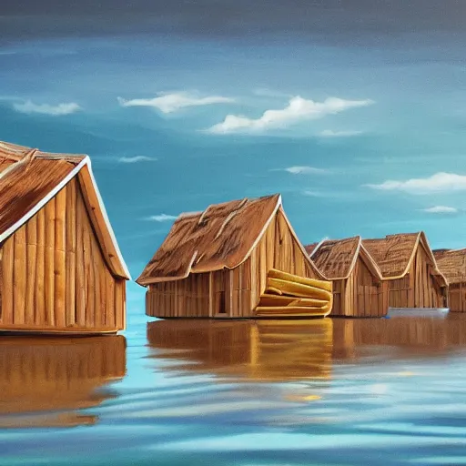 Image similar to wood houses floating on the ocean, RHADS, sharp image, 8K HD