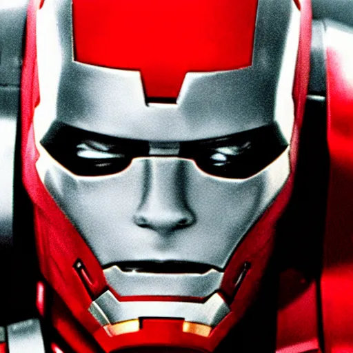 Image similar to denny devito in iron man costume, close up portrait, still from film
