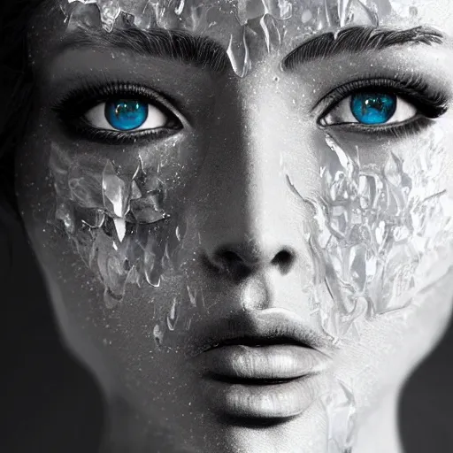 Prompt: woman portrait made out of ice, beautiful, cyborg, comic book art, highly detailed, trending on artstation