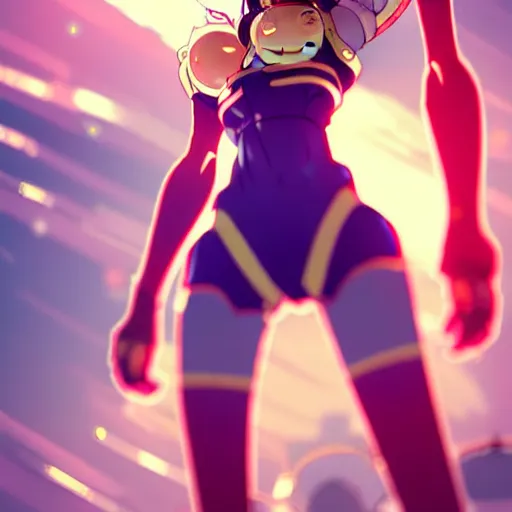 Image similar to digital anime art, wlop, rossdraws, sakimimichan, > > very small cute girl < < standing on a large table, red mech arms and red mech legs,