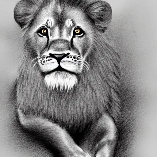 Prompt: once upon a time there were little lions that became black and white drawing to paint in crayon