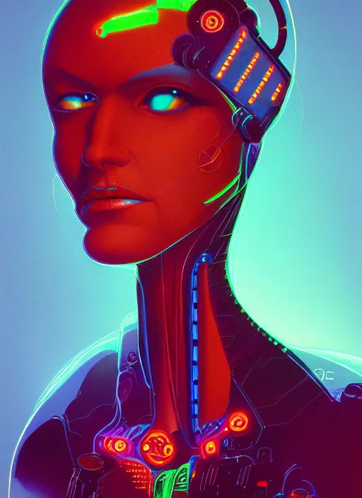 Prompt: portrait of a cyborg woman by Roger Dean, neon light, hyper detailled, trending on artstation
