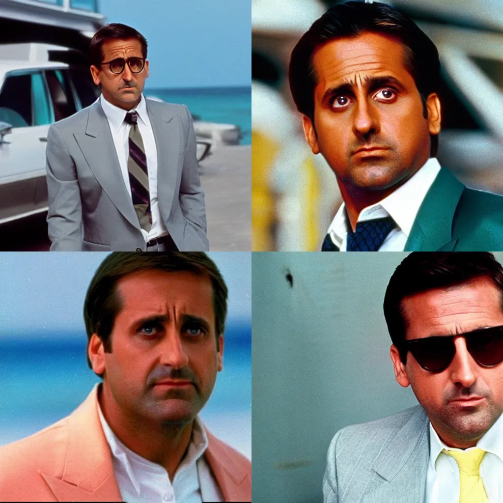 Prompt: “steve carrel starring in miami vice (1984-1989)”