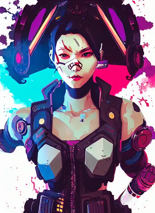 Prompt: cyberpunk overwatch samurai lady by josan gonzalez splash art graphic design color splash high contrasting art, fantasy, highly detailed, art by greg rutkowski