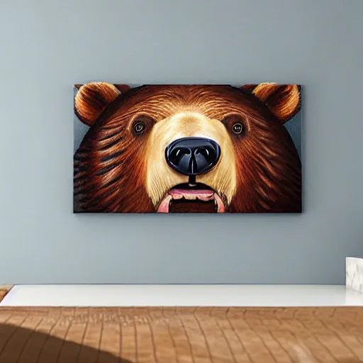 Image similar to a portrait frame of a bear in jacuzzi, the sims 4 oil panting