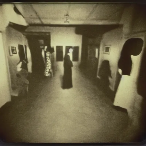 Image similar to a dark room filled with shadow people looking at the camera, horror, nightmare, terrifying, surreal, nightmare fuel, old polaroid, blurry, expired film, lost footage, found footage,