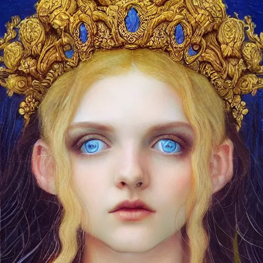 Image similar to young poppy goddess, portrait, blue eyes, beautiful face, long hair, emotionally evoking symbolic metaphor, head in focus, fantasy, ornamental, intricate, elegant, sensual, highly detailed, digital painting, artstation, concept art, smooth, golden ratio, sharp focus, illustration, art by John Collier and Krenz Cushart and Artem Demura and Alphonse Mucha and Albert Aublet and John William Godward 640