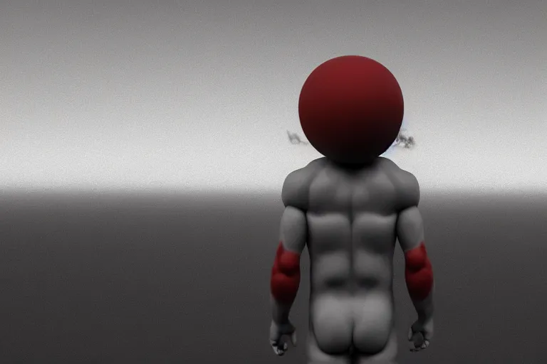 Prompt: a giant horrific clown in the distance, made of flesh and muscles, 3 d render, blender,