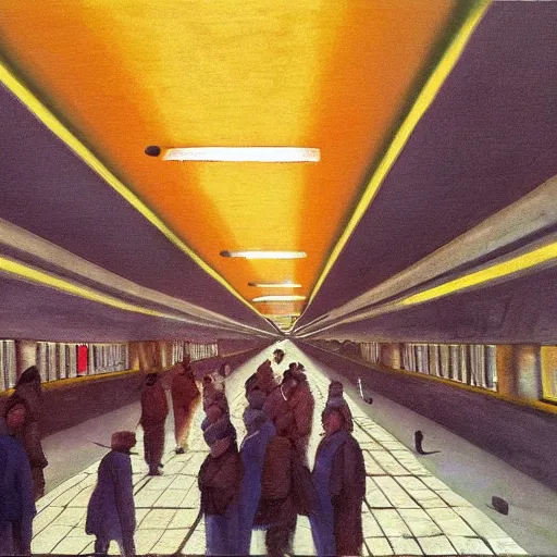 Image similar to political propaganda, socialist art, delhi metro, oil painting, global illumination