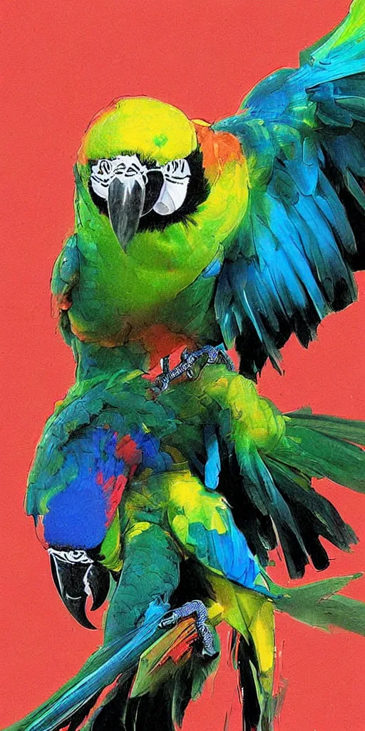 Prompt: digital painting, digital art, bill sienkiewicz, parrot