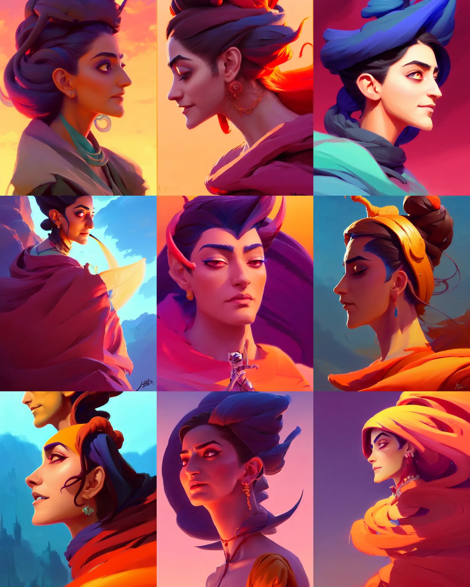 Prompt: side - profile painted portrait, maya ali as a sorcerer, fantastically gaudy colors, octane render, matte painting concept art, official fanart behance hd artstation by jesper ejsing, by rhads and makoto shinkai and lois van baarle and ilya kuvshinov and rossdraws