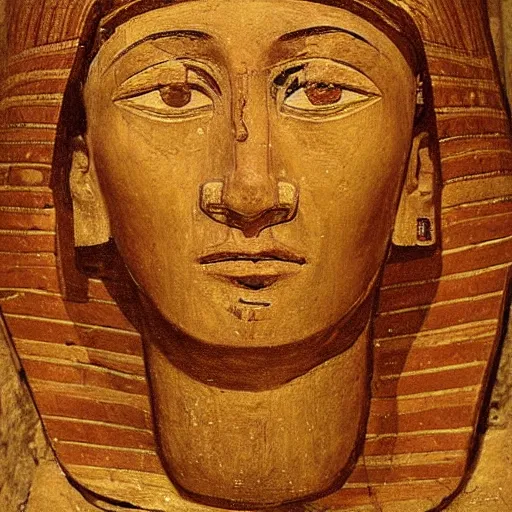 Image similar to a man using a computer, artwork fayum portrait, mummy portrait, from egypt, from luxor, on wood