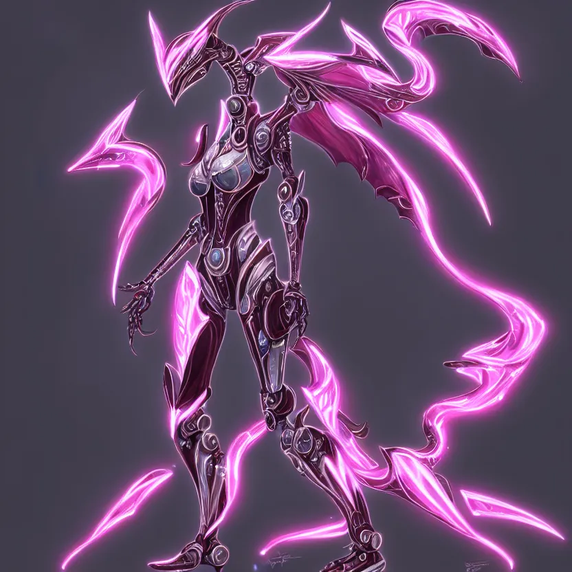 Image similar to highly detailed exquisite fanart, of a stunning beautiful female warframe, but as an anthropomorphic robot dragon, standing elegantly, shining reflective off-white plated armor, bright Fuchsia skin, sharp claws, full body shot, epic cinematic shot, realistic, professional digital art, high end digital art, DeviantArt, artstation, Furaffinity, 8k HD render, epic lighting, depth of field