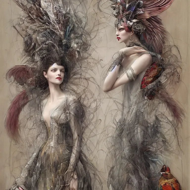 Image similar to 3d character render of anna taylor-joy in the bergdorf goodman windows, veiled, avian-inspired,by tom bagshaw and Inge Prader and Billelis and aaron horkey and peter gric,trending on pinterest,GUCCI,DIOR,highly detailed,maximalist,glittering,feminine