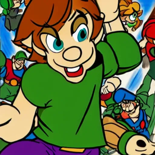 Image similar to shaggy rogers fighting ( ( ( mario ) ) )