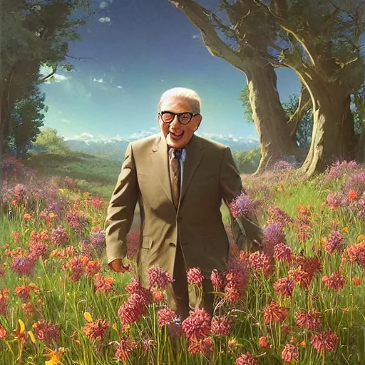 Prompt: henry kissinger frolicking in a meadow, fantasy art by greg loish rhads ferdinand knab tom bagshaw makoto shinkai and lois