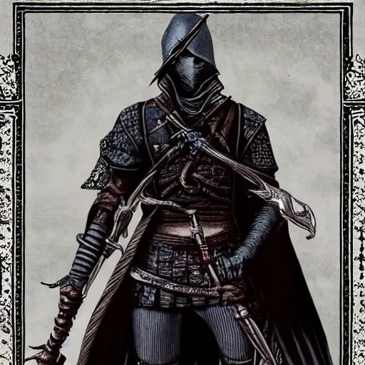 Image similar to Tarot Card of Male Victorian Gothic Ninja, hd, intricate, bloodborne, 8k, digital art