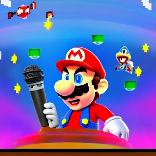 Prompt: super mario singing karaoke