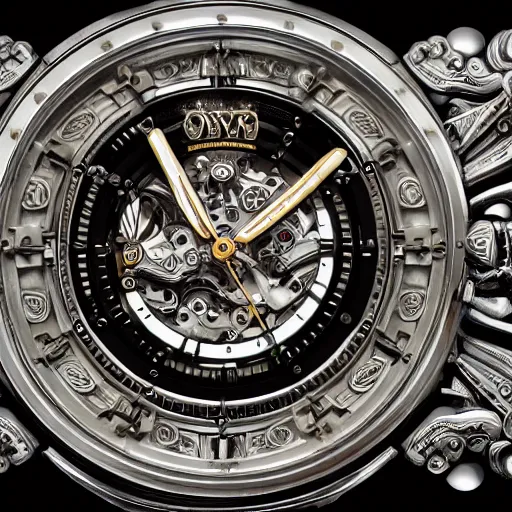 Prompt: symbol of the cult of the machine, ornate machinery, inside of a watch