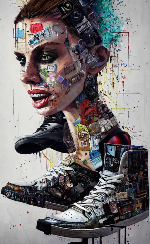 Prompt: a portrait of an anthropomorphic cyberpunk sneaker by sandra chevrier, by jon foster, detailed render, epic composition, cybernetics, 4 k realistic, fender stratocaster, cryengine, realistic shaded lighting, sharp focus, masterpiece, by enki bilal