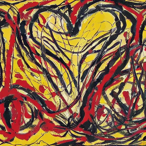 Image similar to Jackson Pollock painting of an anatomically correct heart