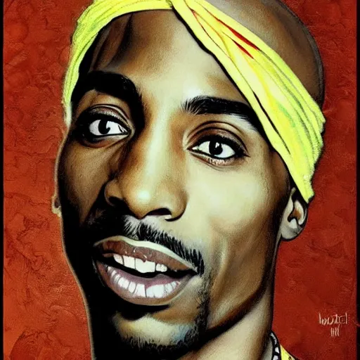 Image similar to Tupac, illustrated in whimsical style, Illustration by Norman Rockwell, loish, oil painting,