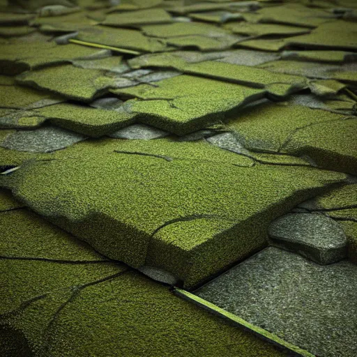 Image similar to I sat on the roof and kicked off the moss, trending in artstation, octane render