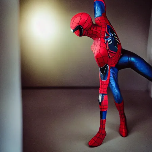 Image similar to a single iron man and spider - man hybrid, dslr, polaroid