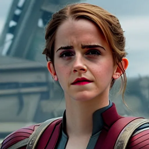 Image similar to A still of Emma Watson as captain America movie