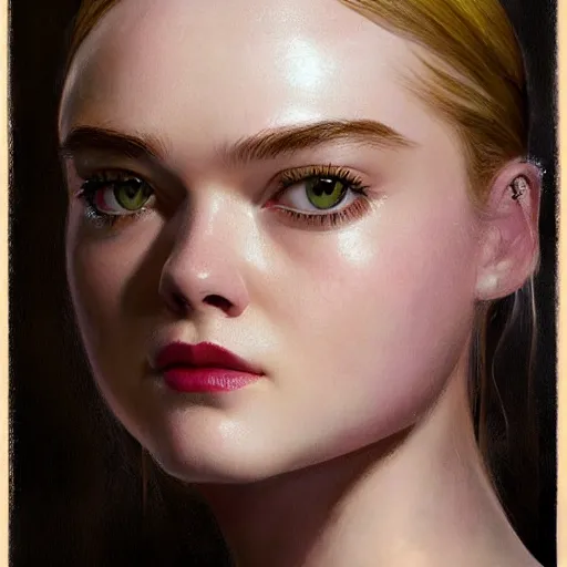 Prompt: ultra realistic medium shot portrait painting of elle fanning in prey, art by frank frazetta and j. c. leyendecker, 4 k, ultra realistic, highly detailed, epic lighting