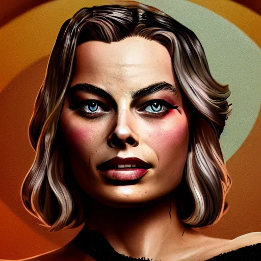 Prompt: margot robbie portrait, borderlands, tales from the borderlands, the wolf among us, comic, cinematic lighting, studio quality, 8 k